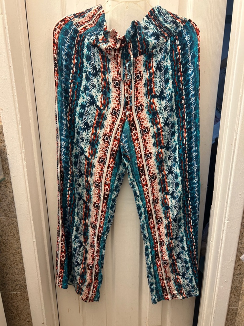 C. Wonder Teal, Rust & White Wide Leg Pants